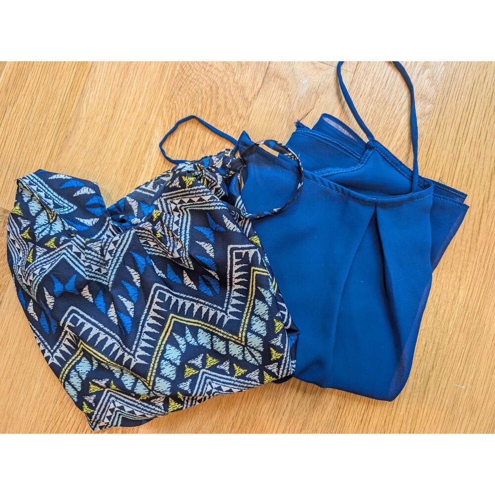 Cami Tank Tops Set - Geometric Chevron Print & Cobalt Blue High Neck